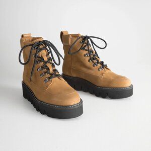 & Other Stories Lace Up Suede Boots in Tan Size 8